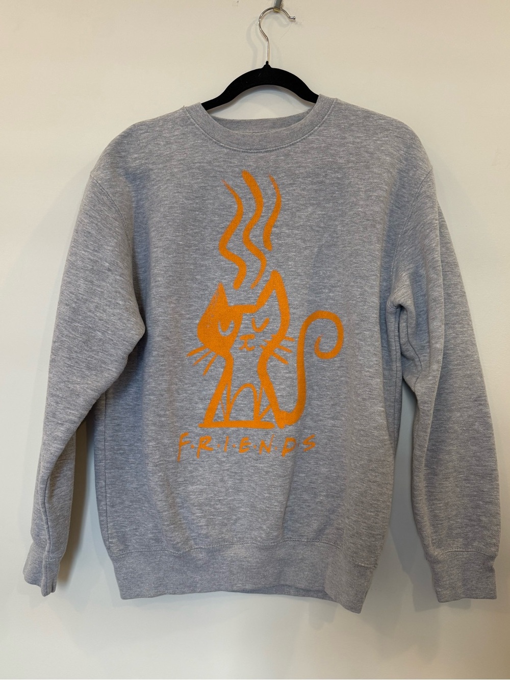 FRIENDS Gray Crewneck with Orange Cat Graphic